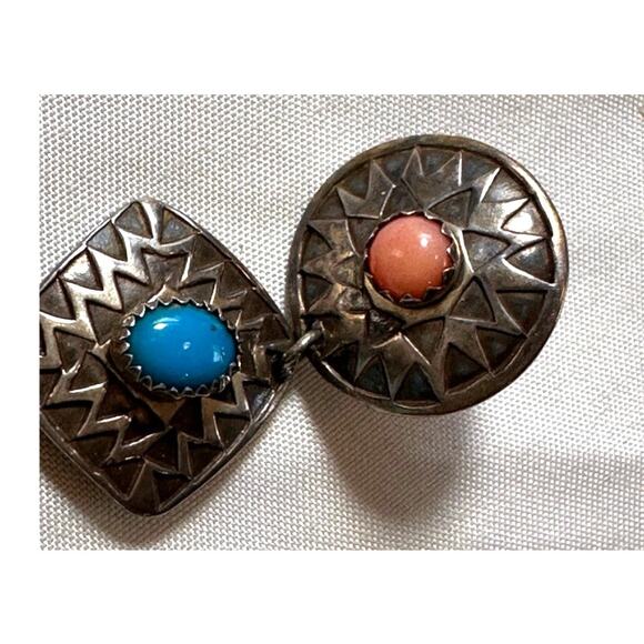 Multi Gemstone Earrings  Silver Southwestern Dangle Pierced - Picture 4 of 7